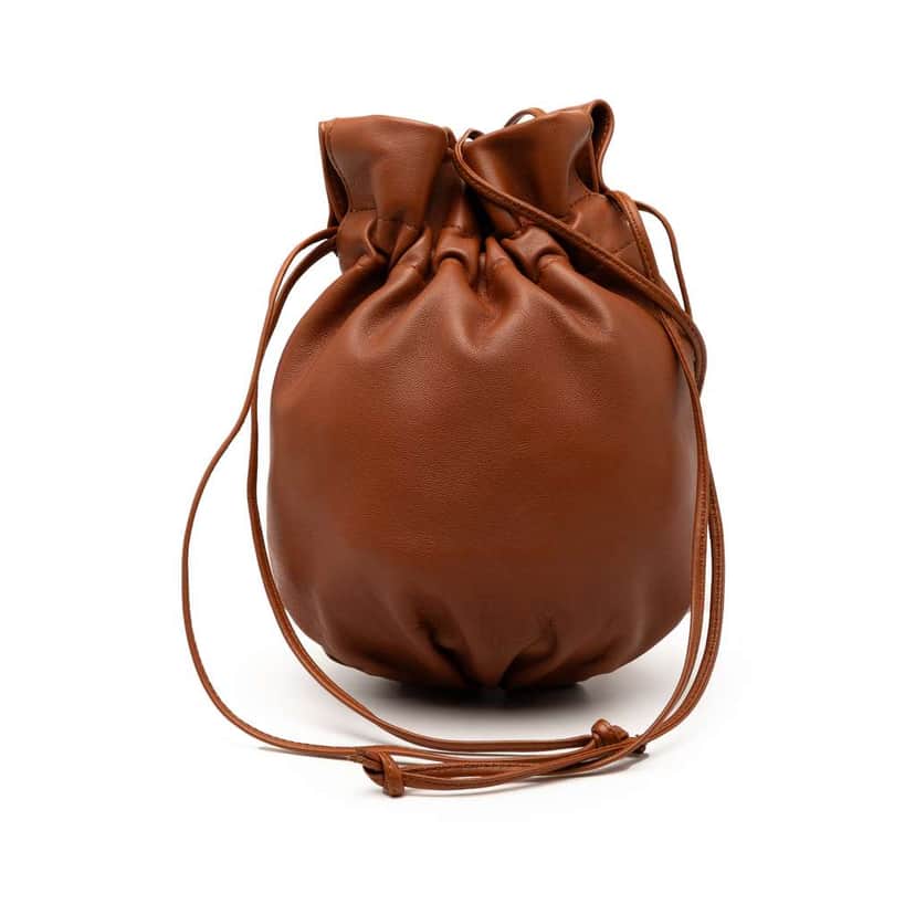 Bottega Veneta Nappa Drawstring Bucket Bag Brown Leather Good condition - Front View