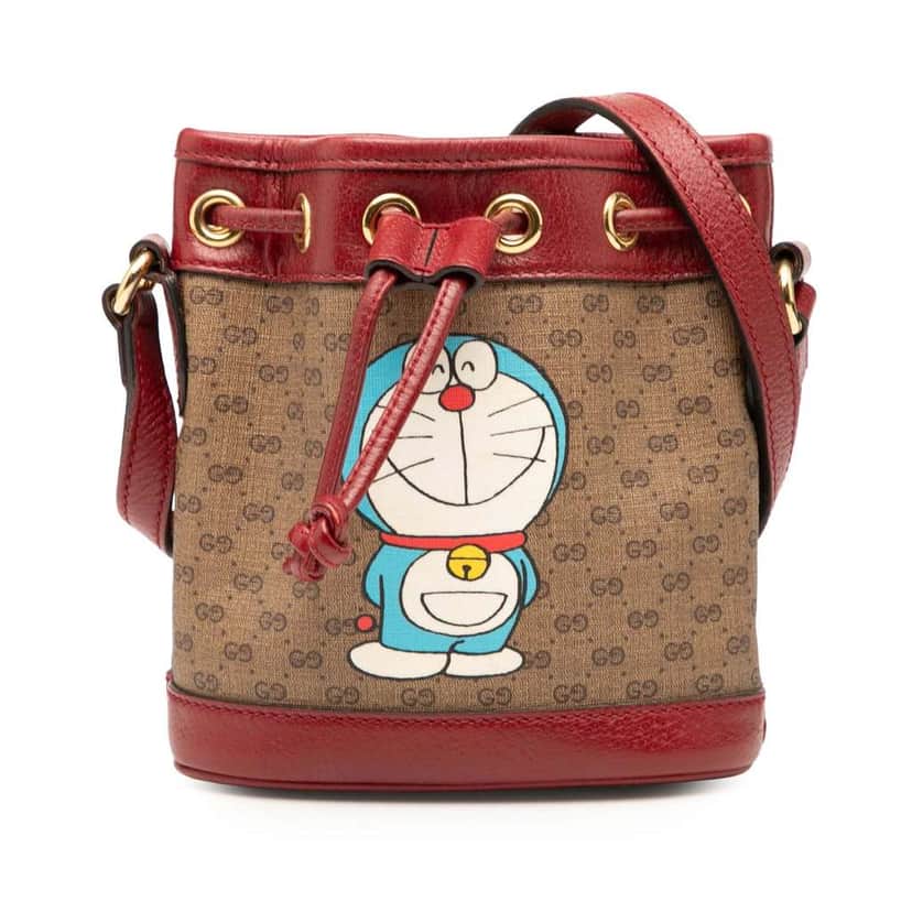 Gucci Micro GG Supreme Doraemon Bucket Bag Brown Canvas Good condition - Front View
