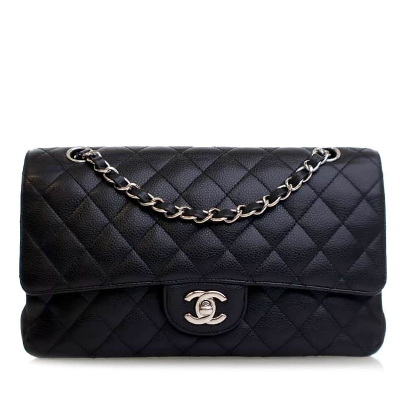 Chanel Medium Classic Caviar Double Flap Black Leather Good condition - Front View