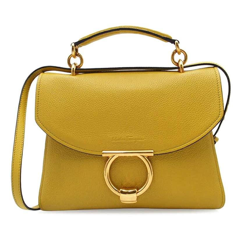 Salvatore Ferragamo Calfskin Gancini Margot Top Handle Bag Yellow Leather Good condition - Front View