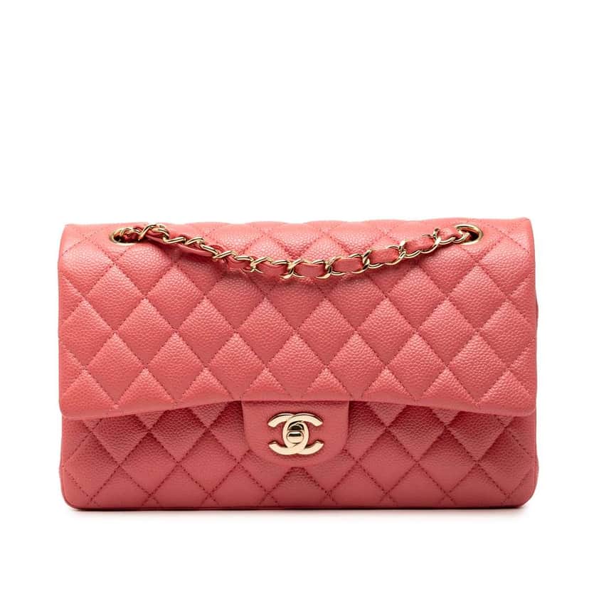 Chanel Medium Classic Caviar Double Flap Pink Leather Good condition - Front View
