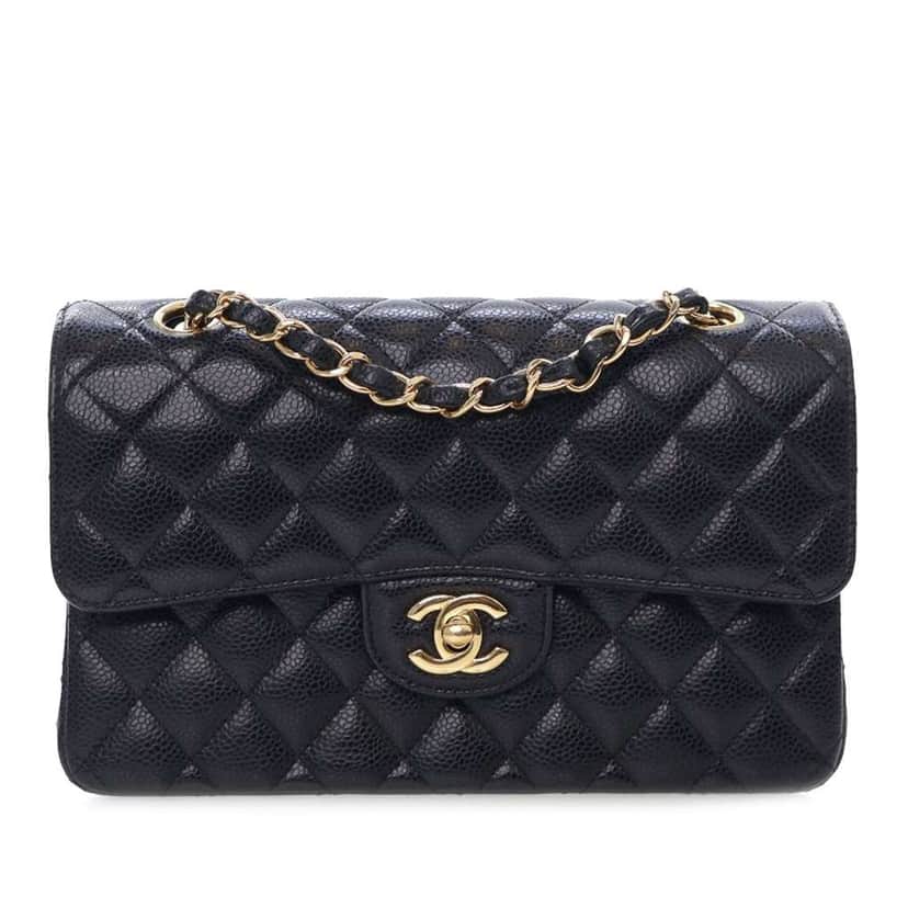 Chanel Small Classic Caviar Double Flap Black Leather Good condition - Front View