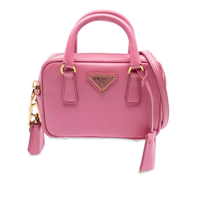 Prada Mini Saffiano Lux Bauletto Bag Pink Leather Good condition - Front View