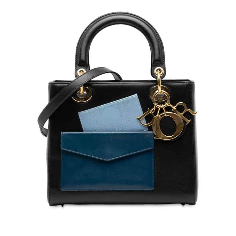 Dior Medium Calfskin Pockets Lady Dior Black Leather Good condition - Front View