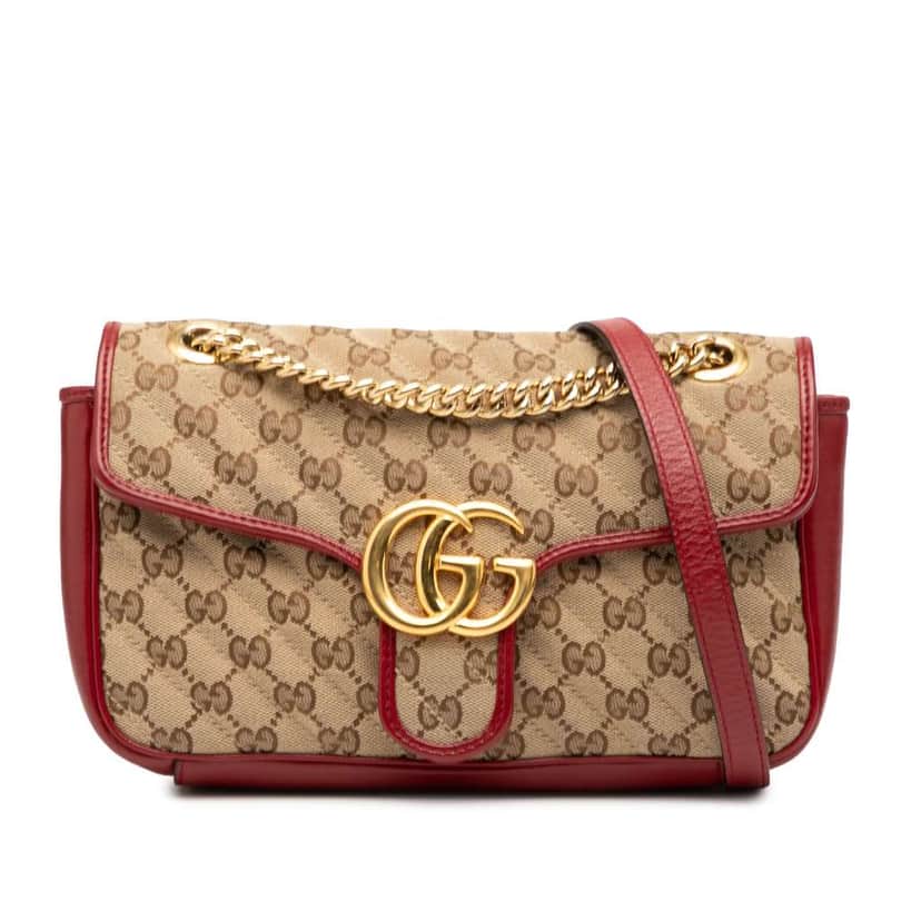 Gucci Medium GG Marmont Matelasse Diagonal GG Canvas and Leather Shoulder Bag Brown Canvas Good condition - Front View