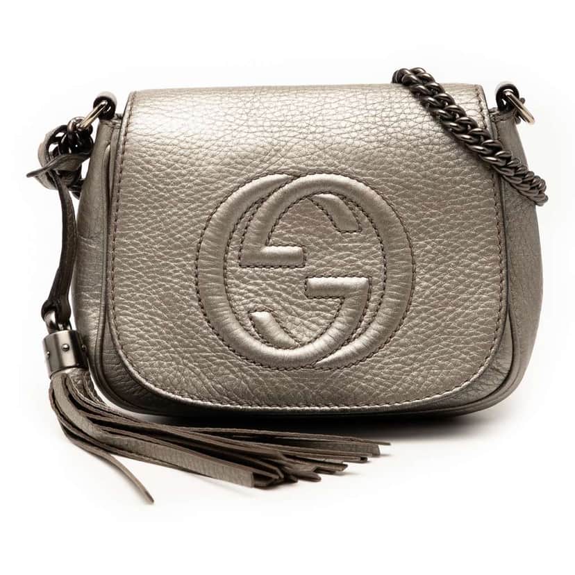 Gucci Small Metallic Leather Soho Chain Flap Crossbody Gold Leather Good condition - Front View