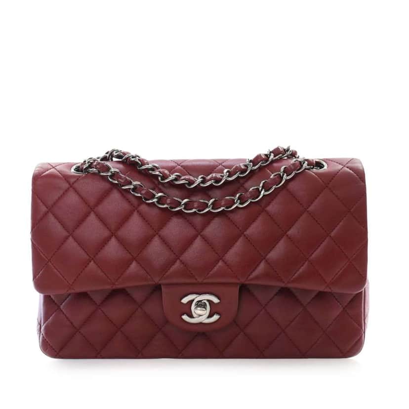 Chanel Medium Classic Lambskin Double Flap Red Leather Good condition - Front View