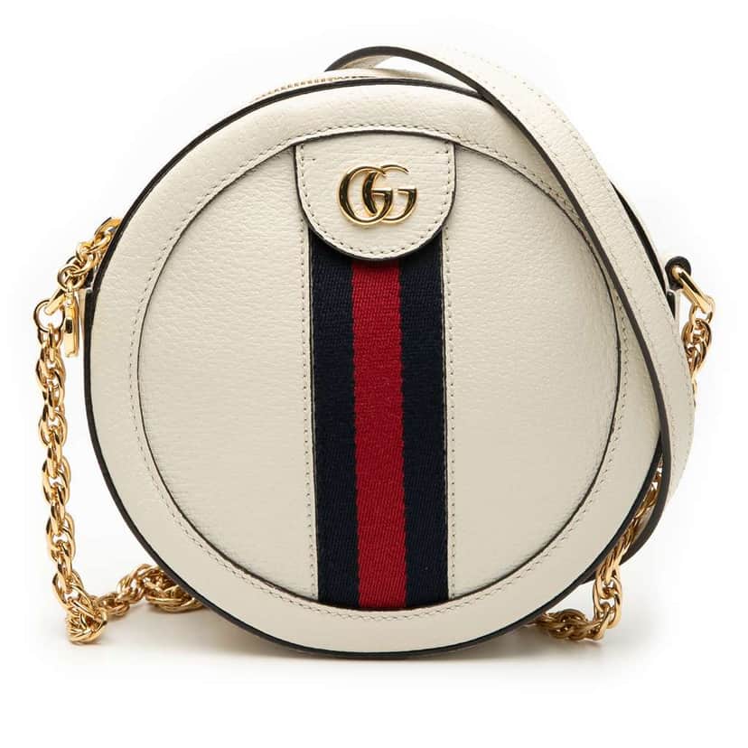 Gucci Mini Leather Ophidia Round Crossbody White Leather Good condition - Front View