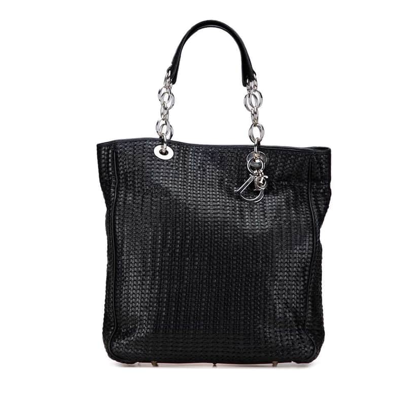 Dior Large Woven Lambskin Lady Dior Soft Shopping Tote Black Leather Good condition - Front View