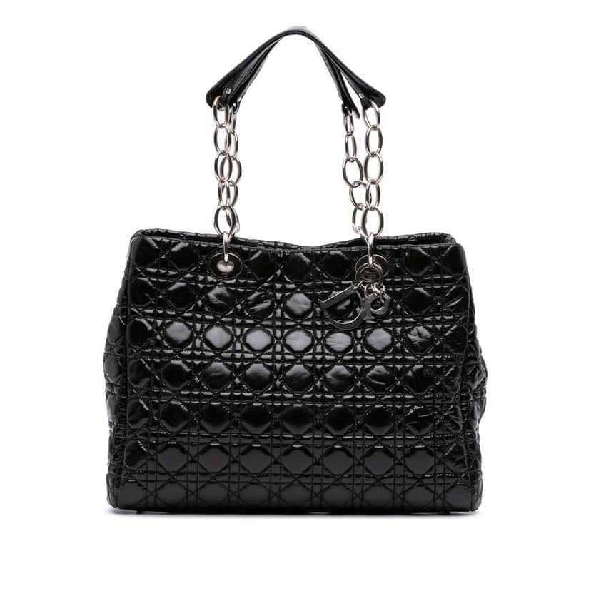 Dior Large Patent Cannage Lady Dior Soft Shopping Tote Black Leather Good condition - Front View