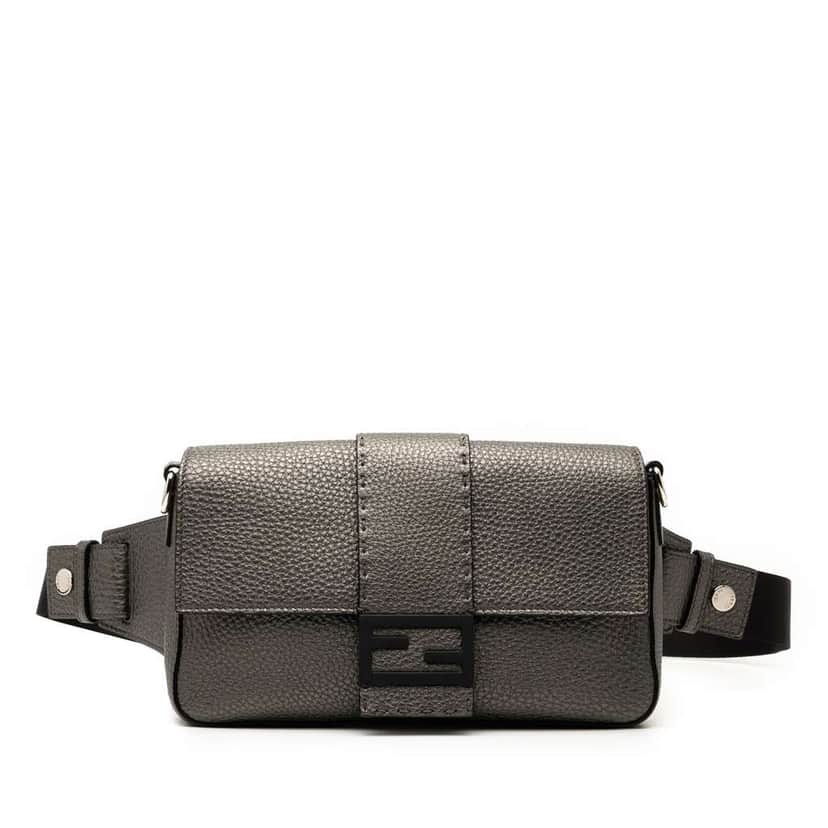 Fendi Leather Selleria Convertible Baguette Satchel Grey Leather Very good condition - Front View