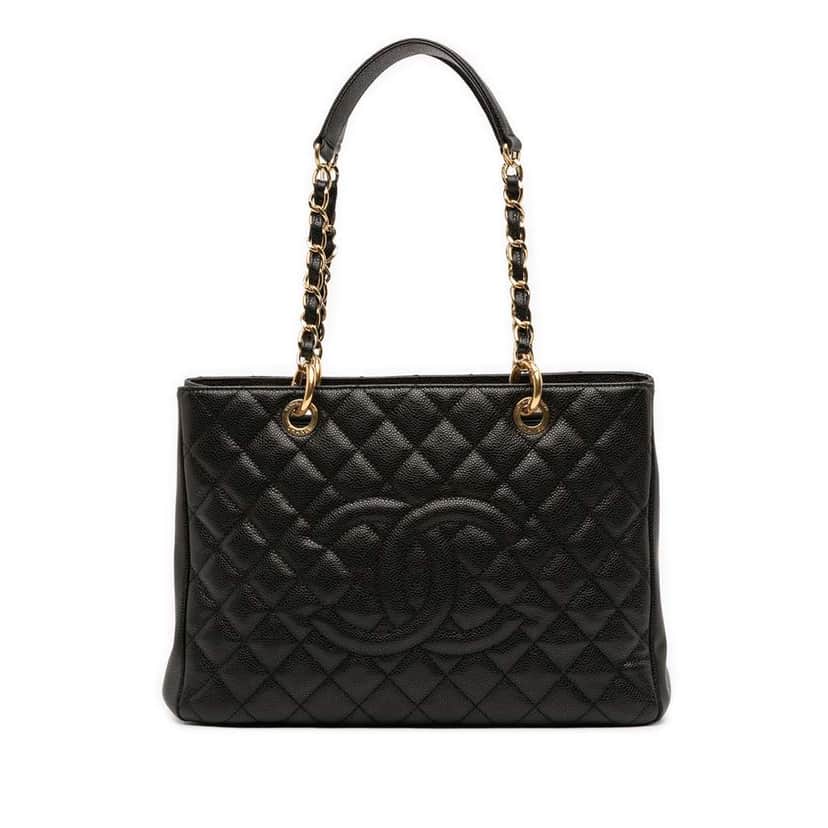 Chanel Caviar Grand Shopping Tote Black Leather Good condition - Front View