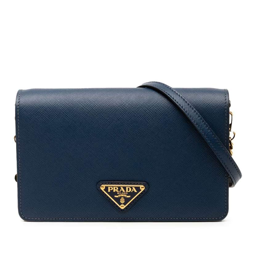 Prada Saffiano Crossbdoy Blue Leather Good condition - Front View