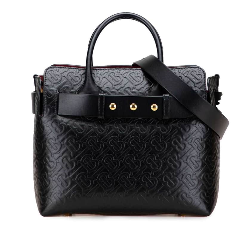 Burberry Small TB Monogram Embossed Leather Belt Bag Black Leather Very good condition - Front View