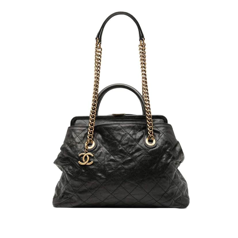Chanel Quilted Glazed Caviar Frame Tote Black Leather Good condition - Front View