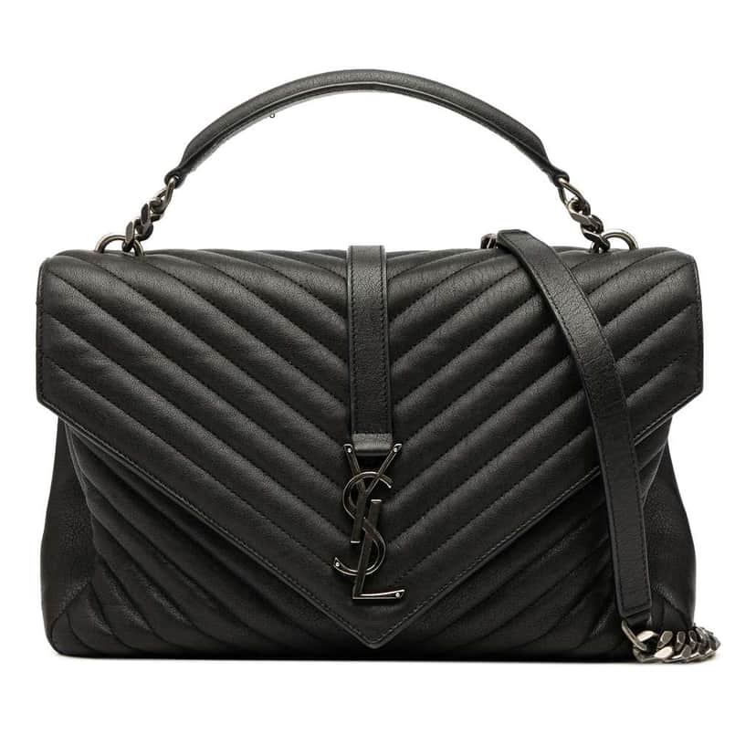 Saint Laurent Large Quilted Chevron Sheepskin College Satchel Black Leather Good condition - Front View