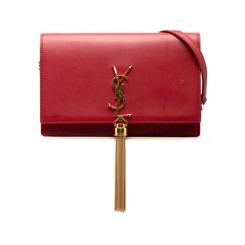 Saint Laurent Smooth Calfskin Monogram Kate Tassel Wallet on Chain Red Leather Very good condition - Front View