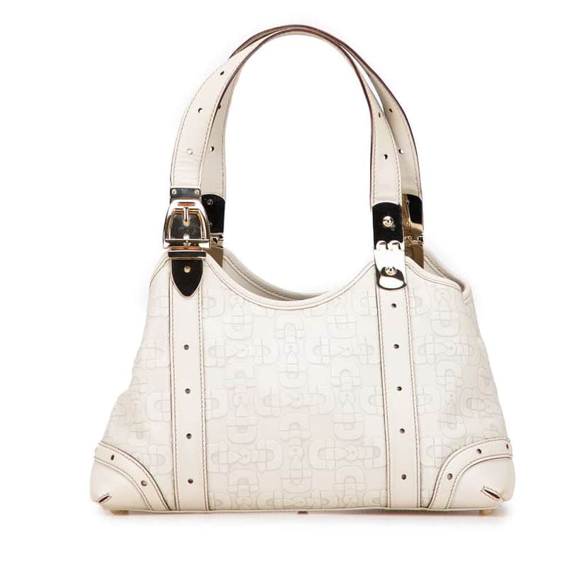 Gucci Horsebit Embossed Leather Shoulder Bag White Leather Good condition - Front View