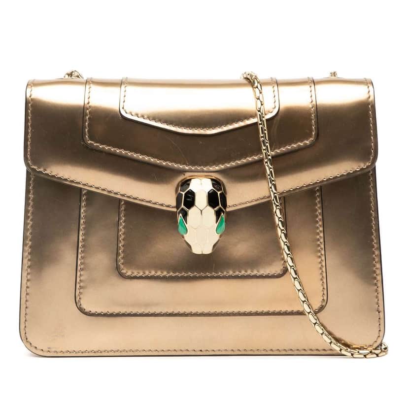 Bvlgari Small Patent Serpenti Forever Crossbody Gold Leather Good condition - Front View