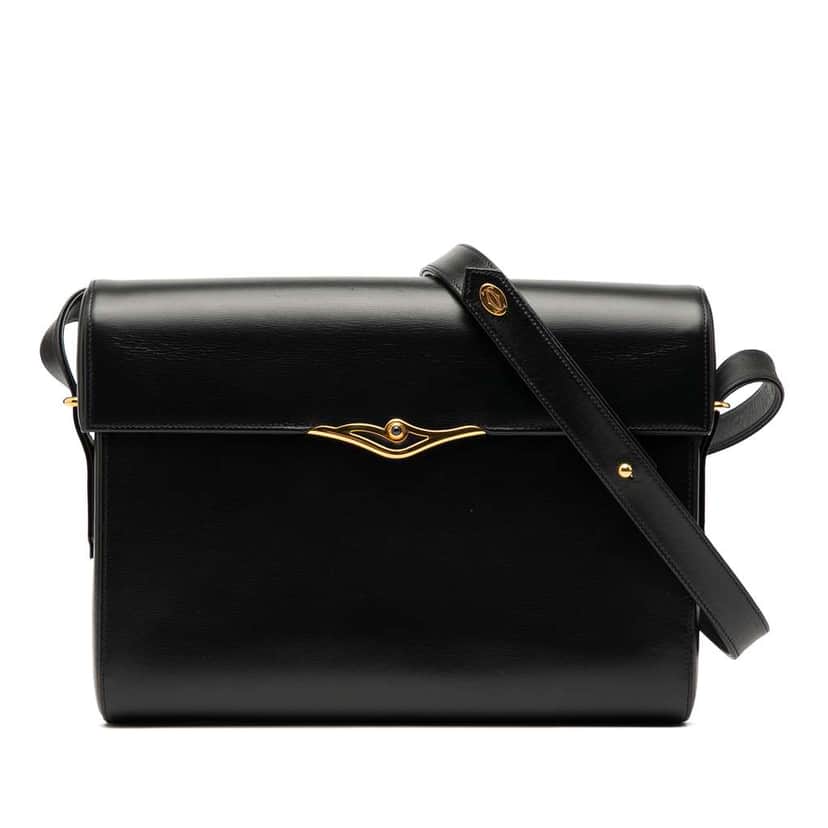 Cartier Leather Sapphire Line Crossbody Black Leather Good condition - Front View