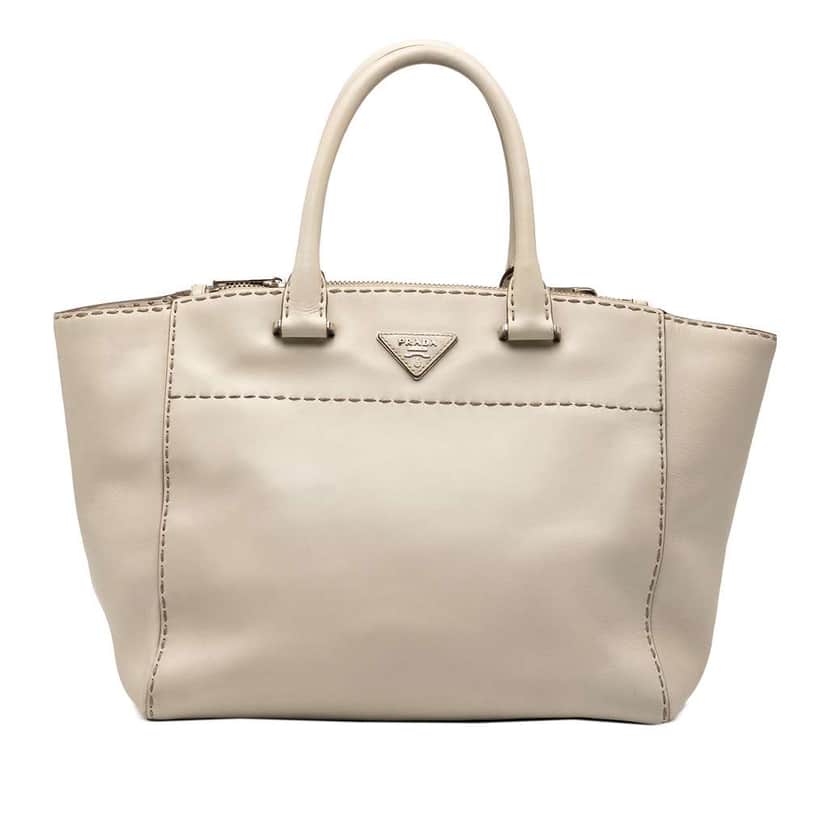 Prada City Calf Stitched Twin Pocket Satchel Brown Leather Very good condition - Front View