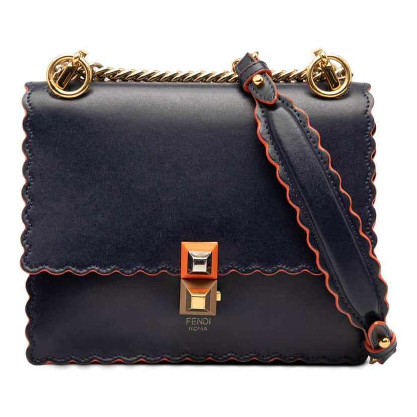 Fendi Small Scalloped Leather Kan I Crossbody Blue Leather Good condition - Front View