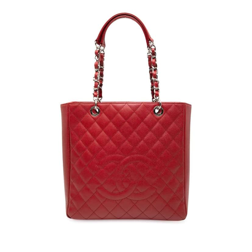 Chanel Caviar Vertical Grand Shopping Tote Red Leather Very good condition - Front View