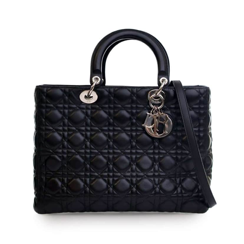 Dior Large Lambskin Cannage Lady Dior Black Leather Fair condition - Front View