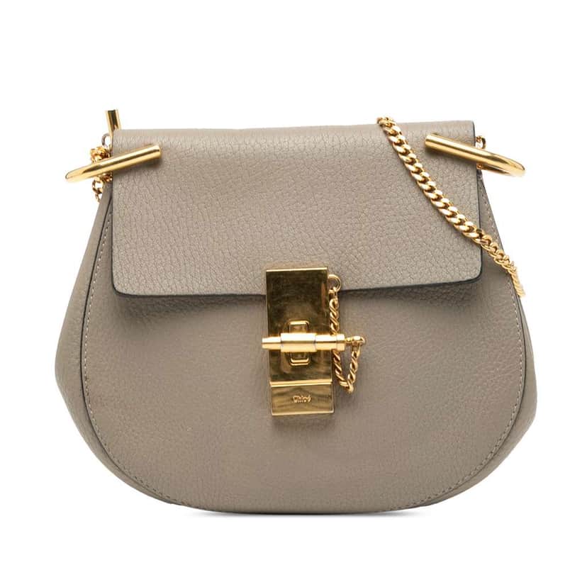 Chloé Mini Grained Lambskin Drew Crossbody Brown Leather Very good condition - Front View