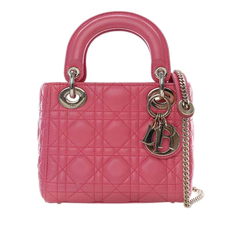 Dior Mini Lambskin Cannage Lady Dior Pink Leather Good condition - Front View