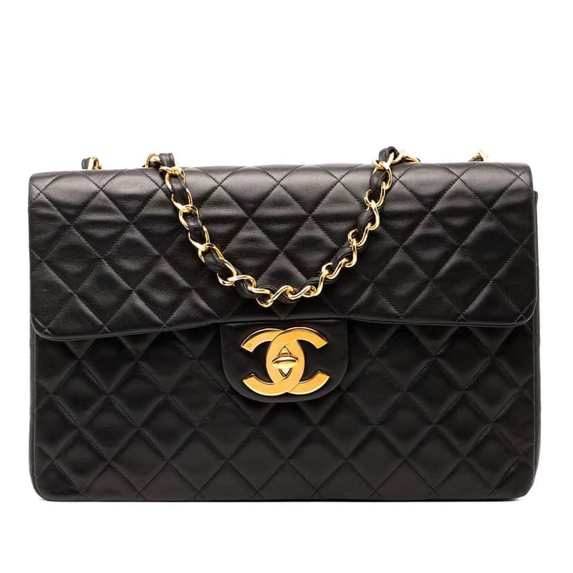 Chanel Maxi XL Classic Lambskin Single Flap Black Leather Good condition - Front View