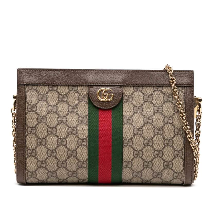 Gucci Small GG Supreme Web Ophidia Chain Crossbody Brown Canvas Good condition - Front View