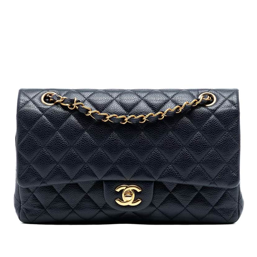 Chanel Medium Classic Caviar Double Flap Blue Leather Good condition - Front View
