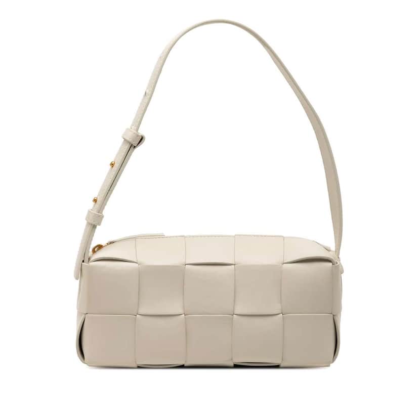Bottega Veneta Small Nappa Intrecciato Brick Cassette White Leather Good condition - Front View