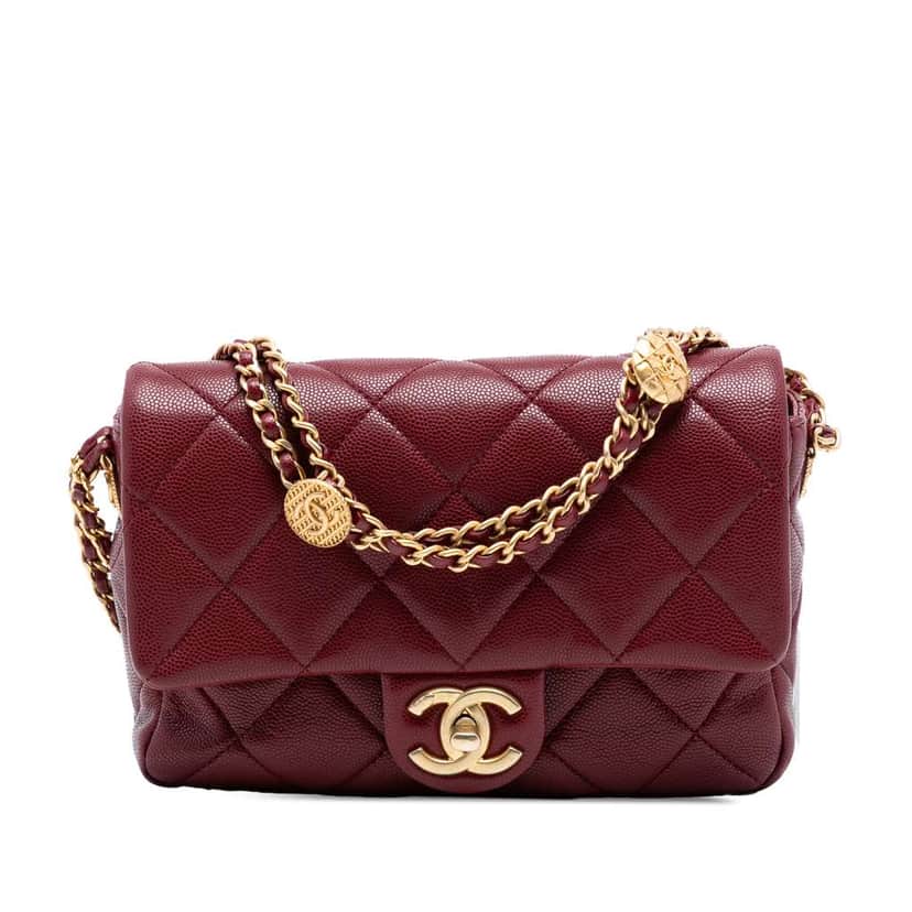Chanel Mini Quilted Caviar Twist Your Buttons Flap Red Leather Good condition - Front View