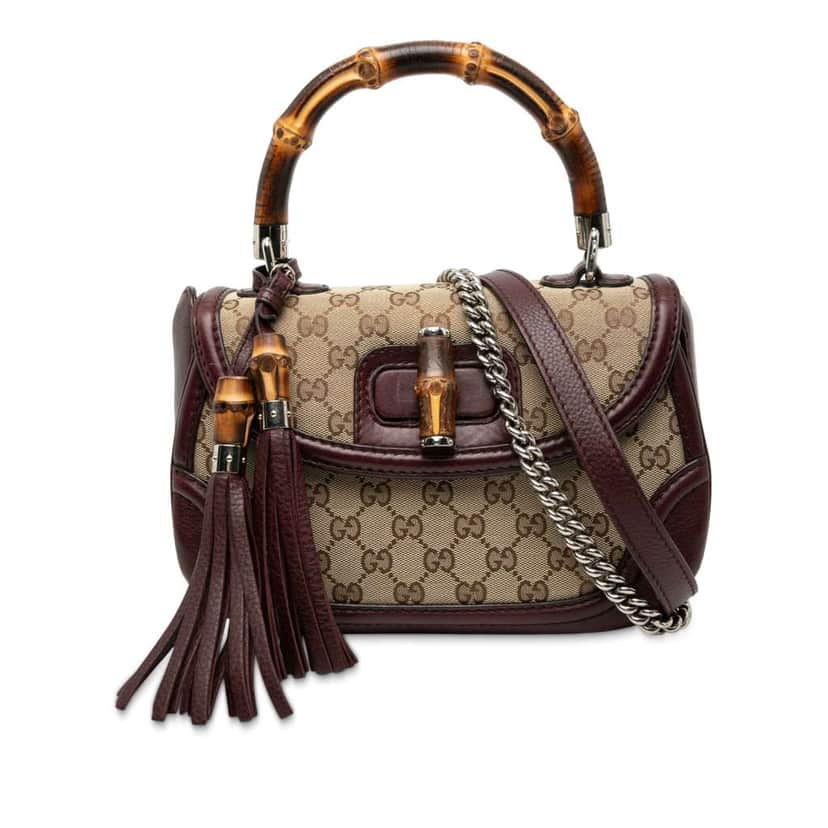 Gucci Medium GG Canvas New Bamboo Top Handle Bag Brown Canvas Good condition - Front View