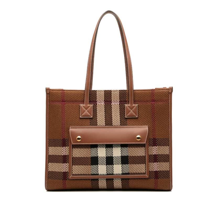 Burberry Small Mega Check Canvas Freya Tote Brown Canvas Good condition - Front View