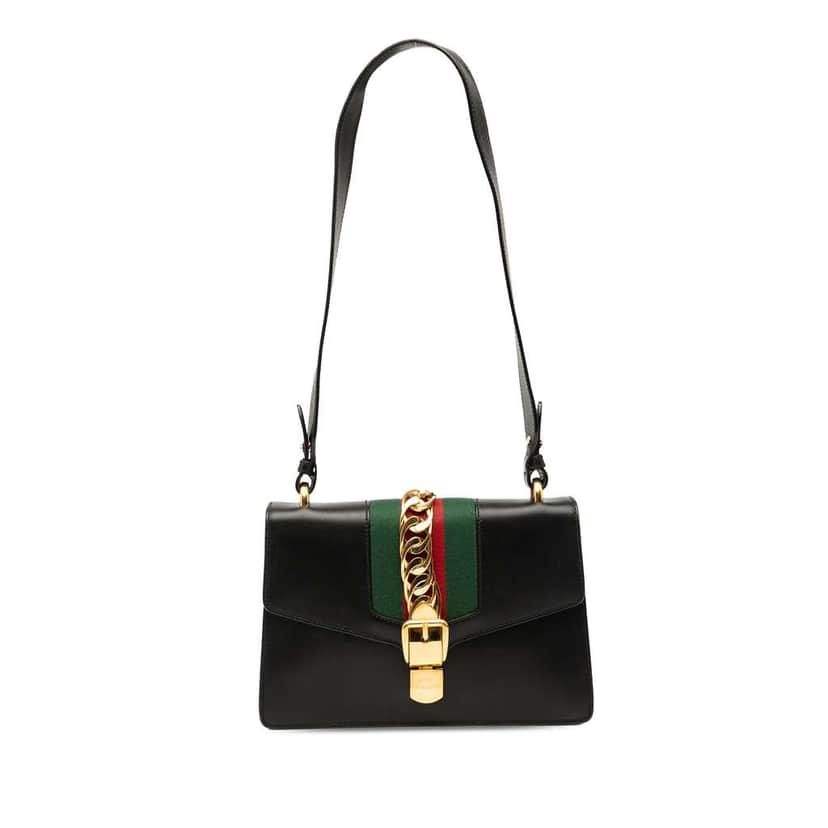 Gucci Small Leather Web Sylvie Satchel Black Leather Good condition - Front View