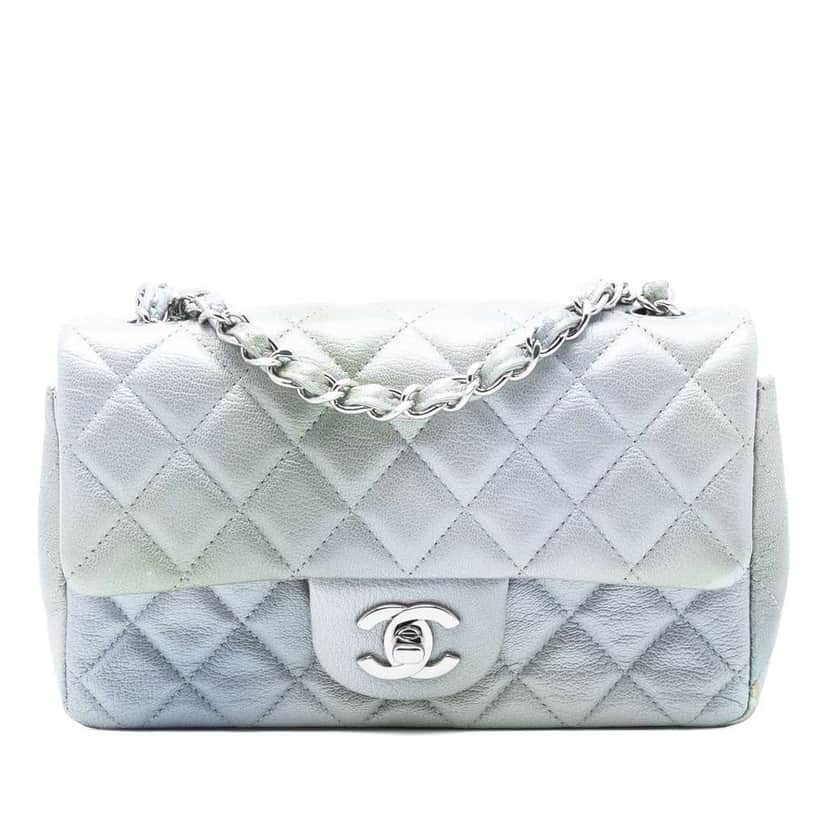 Chanel Mini Rectangular Classic Iridescent Lambskin Ombre Single Flap Silver Leather Good condition - Front View