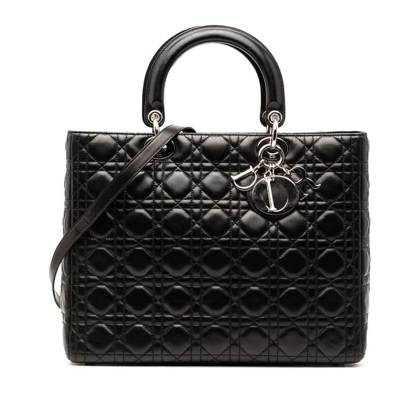 Dior Large Lambskin Cannage Lady Dior Black Leather Good condition - Front View