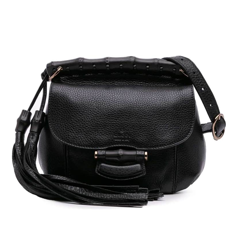 Gucci Small Leather Bamboo Nouveau Fringe Crossbody Black Leather Good condition - Front View