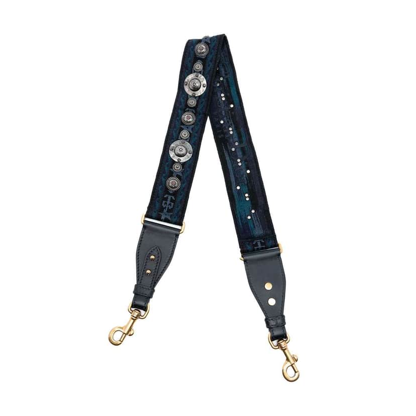 Dior Studded Canvas Embroidered Bag Strap Blue Canvas Very good condition - Front View