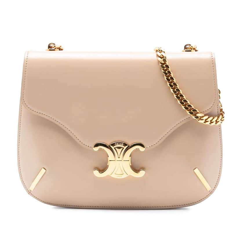 Celine Teen Shiny Calfskin Triomphe Besace Clea Chain Crossbody Brown Leather Good condition - Front View