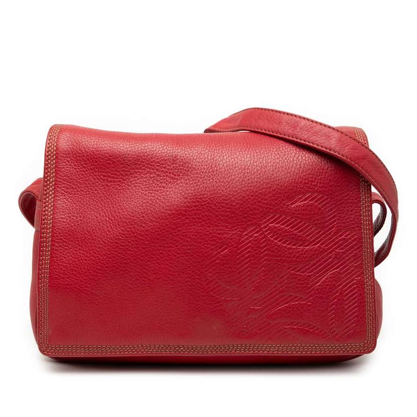 Loewe Leather Anagram Flap Crossbody Red Leather Good condition - Front View