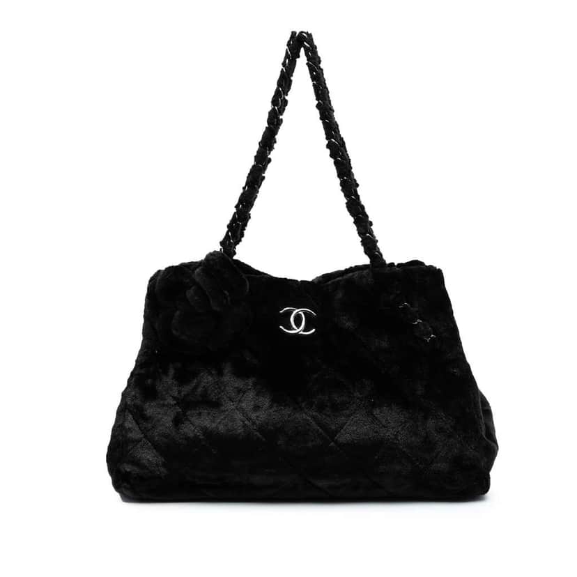 Chanel Quilted Fantasy Fur Camellia Tote Black Polyester Good condition - Front View