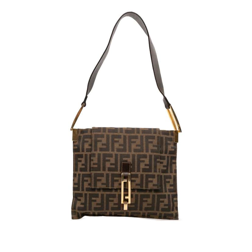 Fendi Zucca Canvas Flap Shoulder Bag Brown Canvas Good condition - Front View