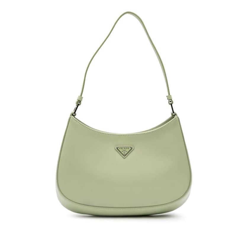 Prada Spazzolato Cleo Shoulder Bag Green Leather Good condition - Front View