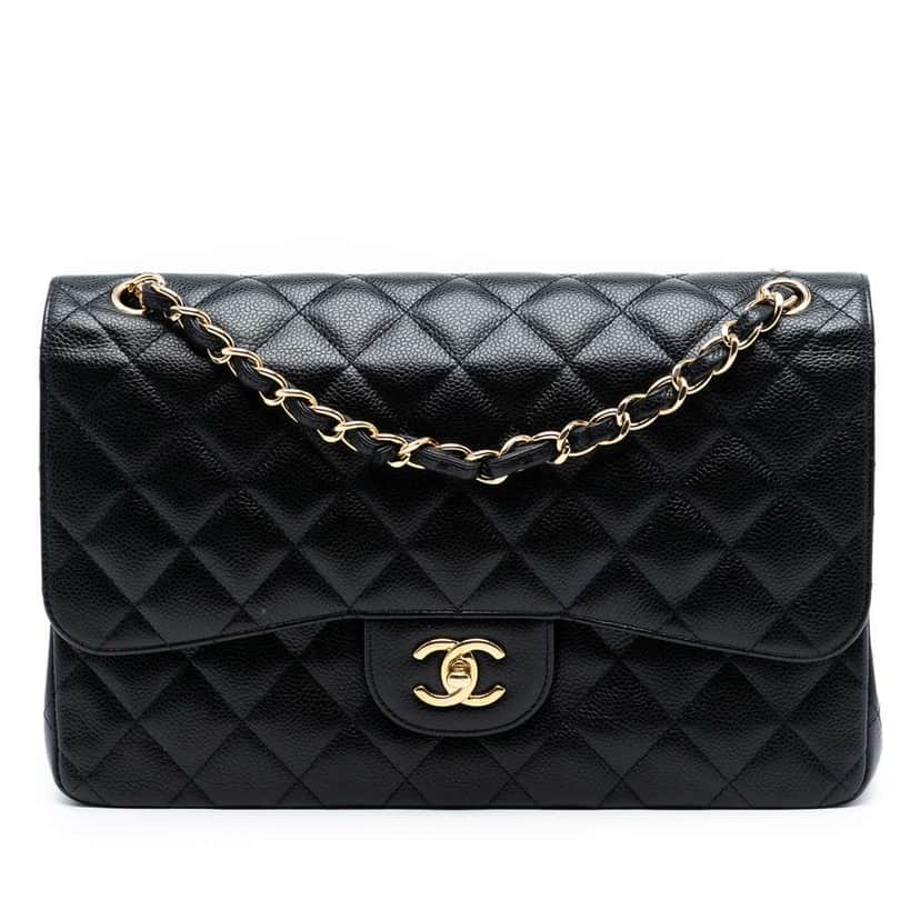 Chanel Jumbo Classic Caviar Double Flap Black Leather Good condition - Front View