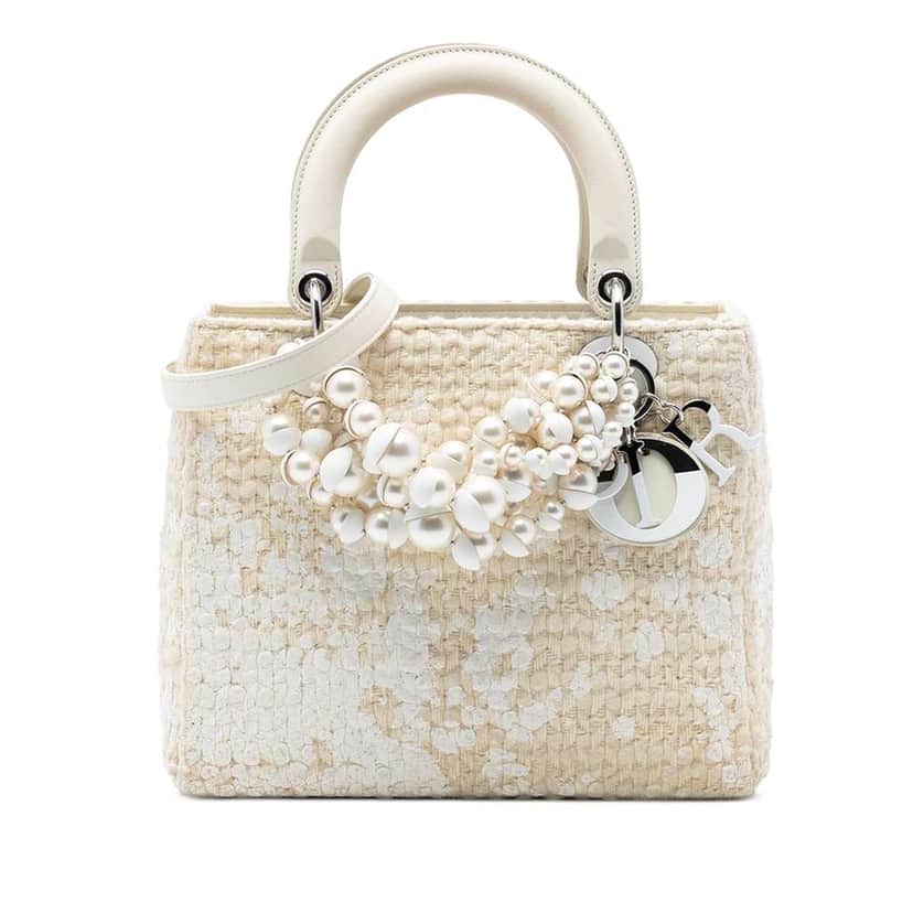 Dior Medium Tweed Pearl Lady Dior Brown Tweed Good condition - Front View