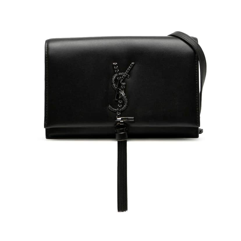 Saint Laurent Leather Beaded Hardware Monogram Kate Tassel Wallet on Chain Black Leather Good condition - Front View
